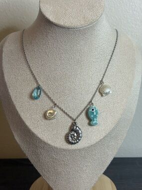 Handmade Silver Blue/Pearl Beachy Necklace | Waterproof & Tarnish Resistant
